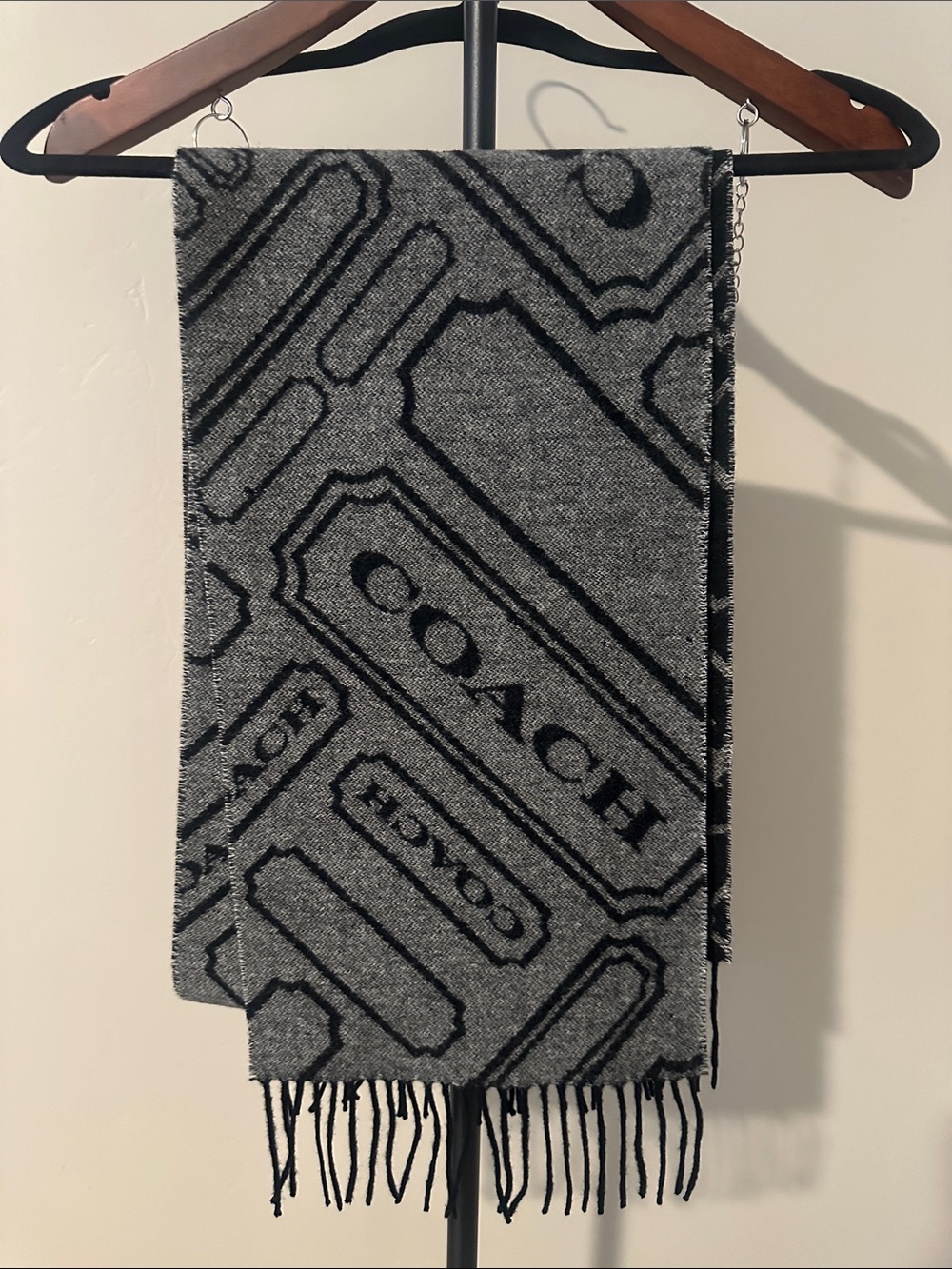 COACH Men's Grey Logo Jacquard Scarf